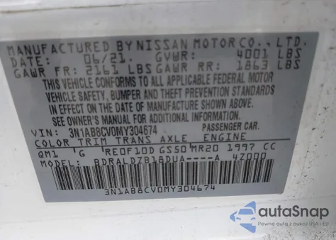 2021 Nissan Sentra Sv Xtronic Cvt from USA, damaged, VIN 3N1AB8CV0MY304674